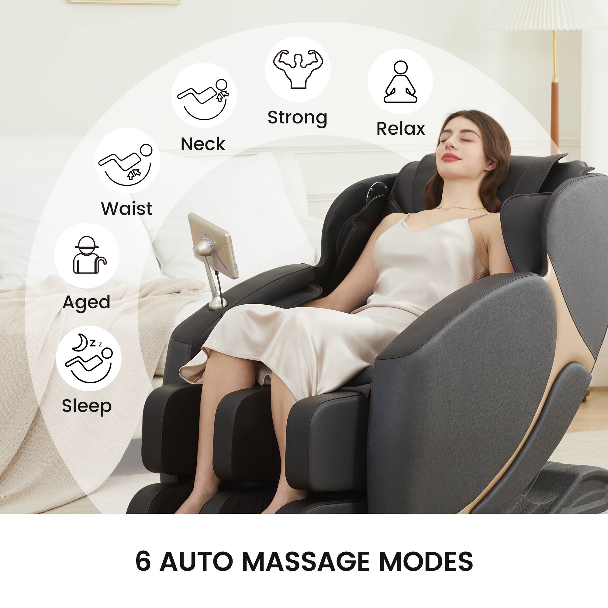Neck  
Waist  
Aged  
Sleep  
Strong  
Relax  

6 AUTO MASSAGE MODES