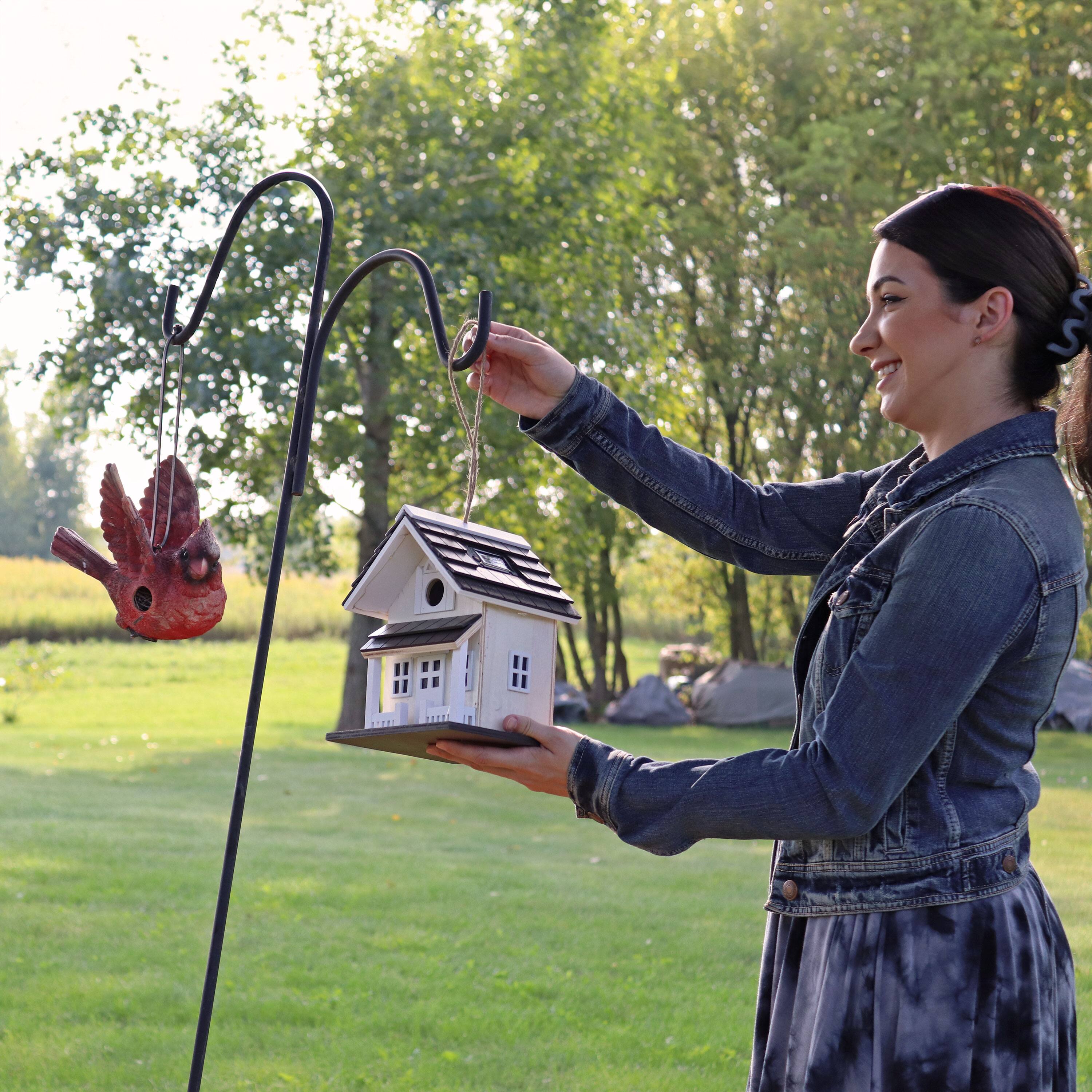 Alt View 4. Sunnydaze - 9.25 in Wooden Cozy Home Birdhouse with Solar LED Light - Cream.