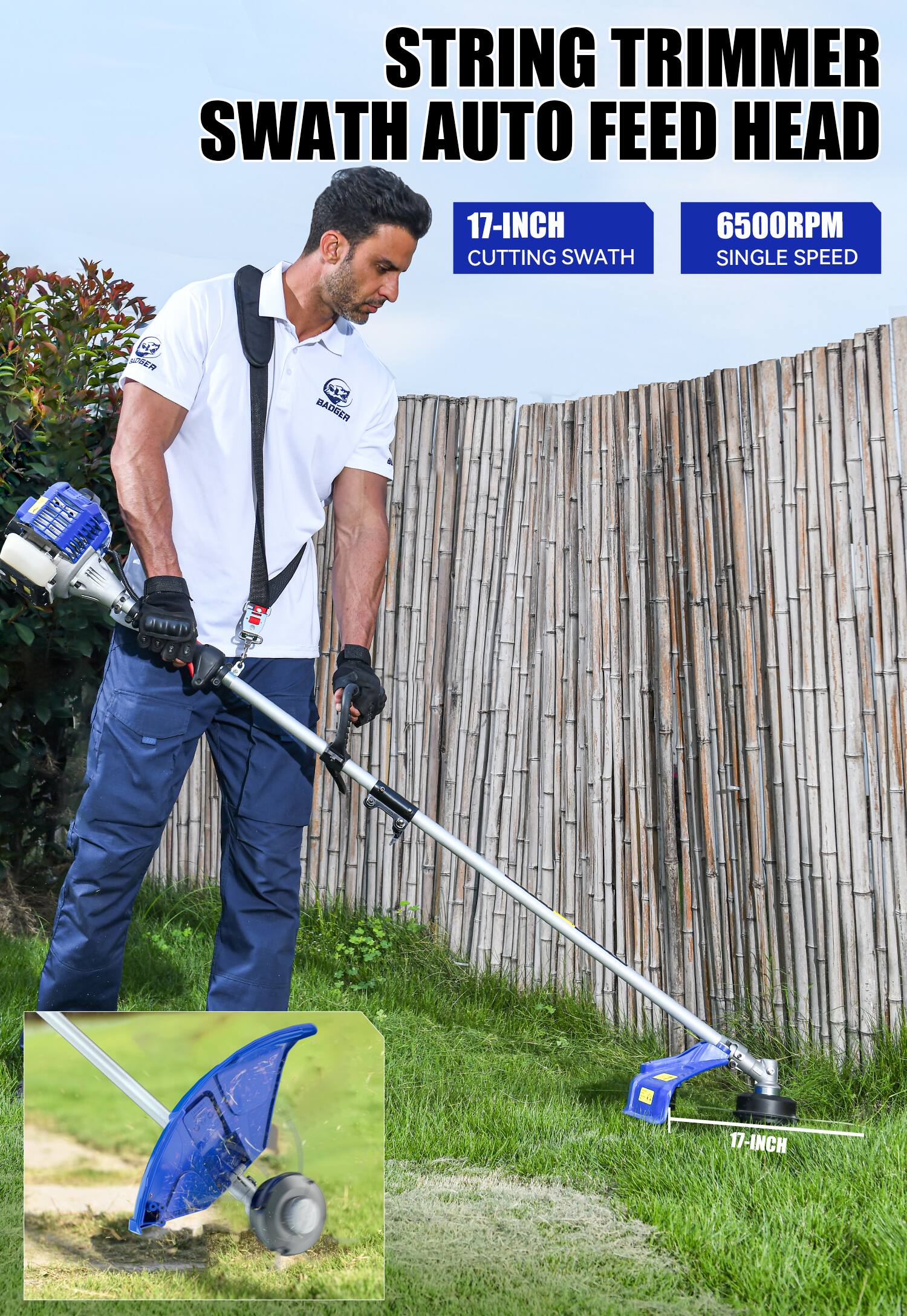 STRING TRIMMER SWATH AUTO FEED HEAD  
17-INCH CUTTING SWATH  
6500RPM SINGLE SPEED  
47 LC 7 BADGER  
17-INCH