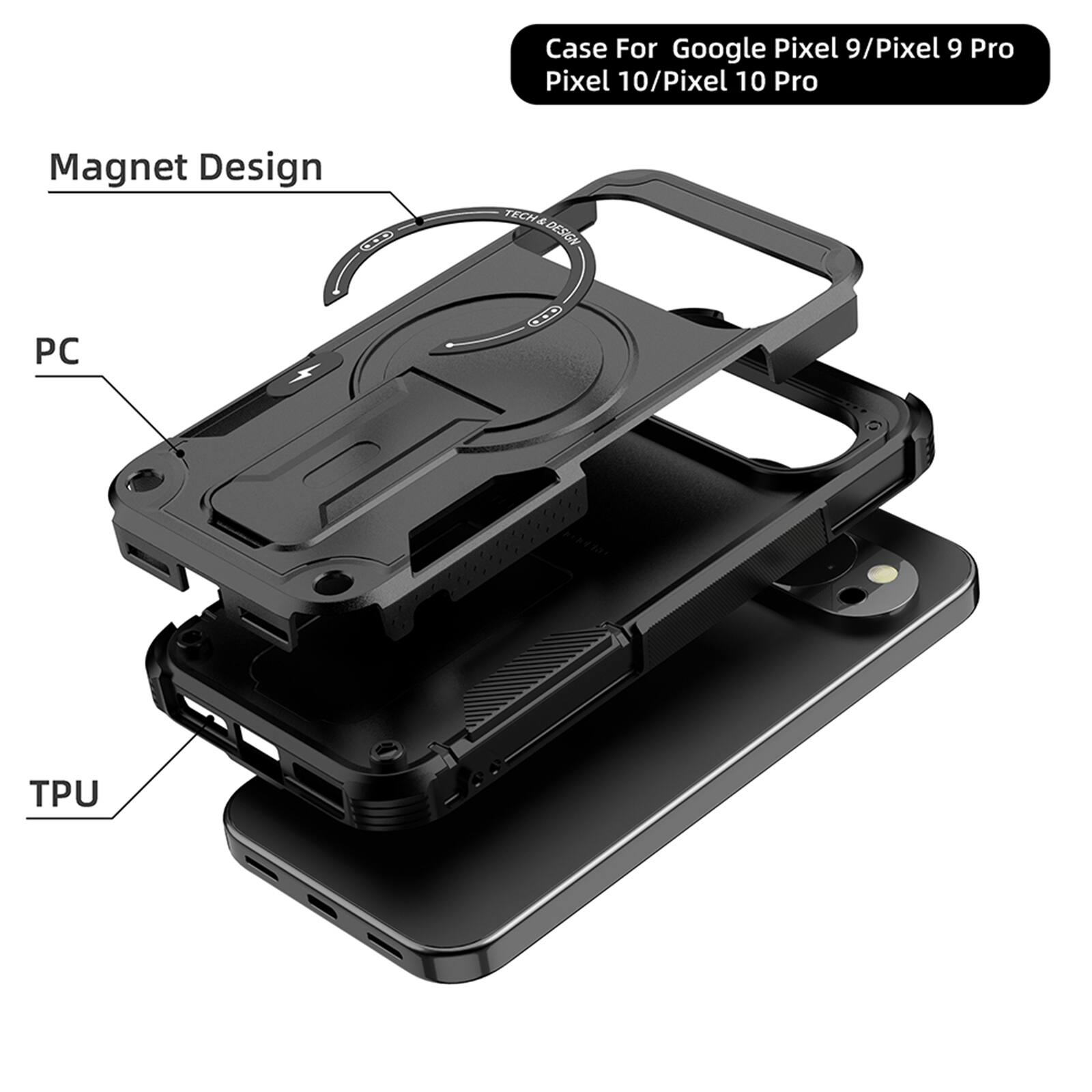Case For Google Pixel 9/Pixel 9 Pro Pixel 10/Pixel 10 Pro  
Magnet Design  
PC  
TPU