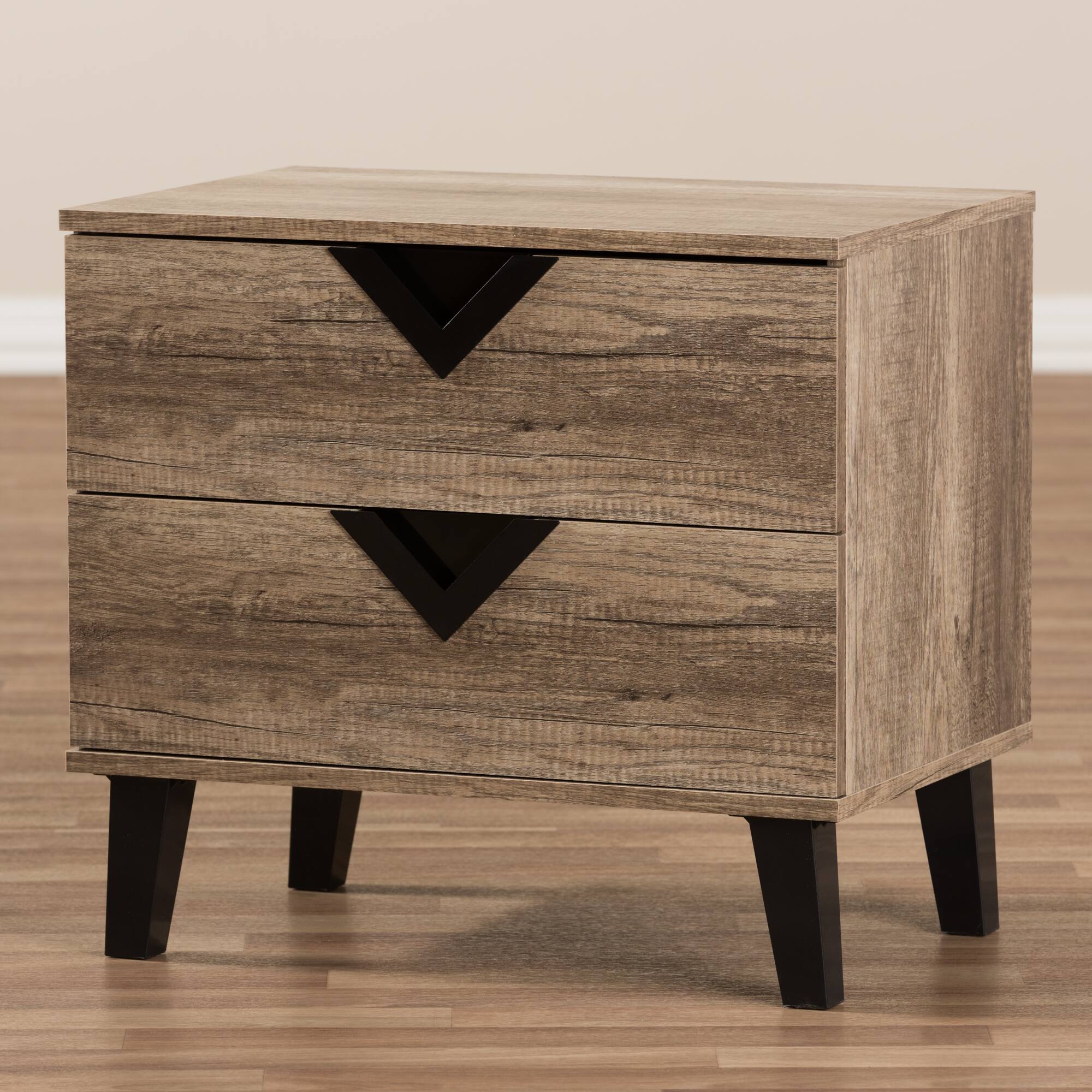 Alt View 2. Baxton Studio - Swanson Modern and Contemporary Wood 2-Drawer Nightstand - Light Brown.