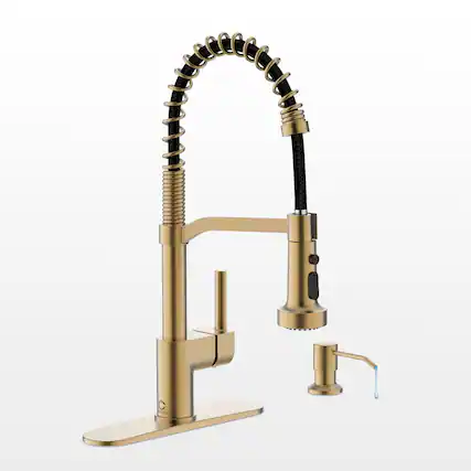 Front. Dapper Styles - Kitchen Faucet Soap Dispenser For Sink With Deck Plate Pull Down Sprayer And Dual Function Spray Head - C-Brushed Gold-1.Faucet+Soap Dispenser+Hole Cover.