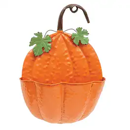 BreeBe - Painted Metal Pumpkin Wall Pocket - Orange