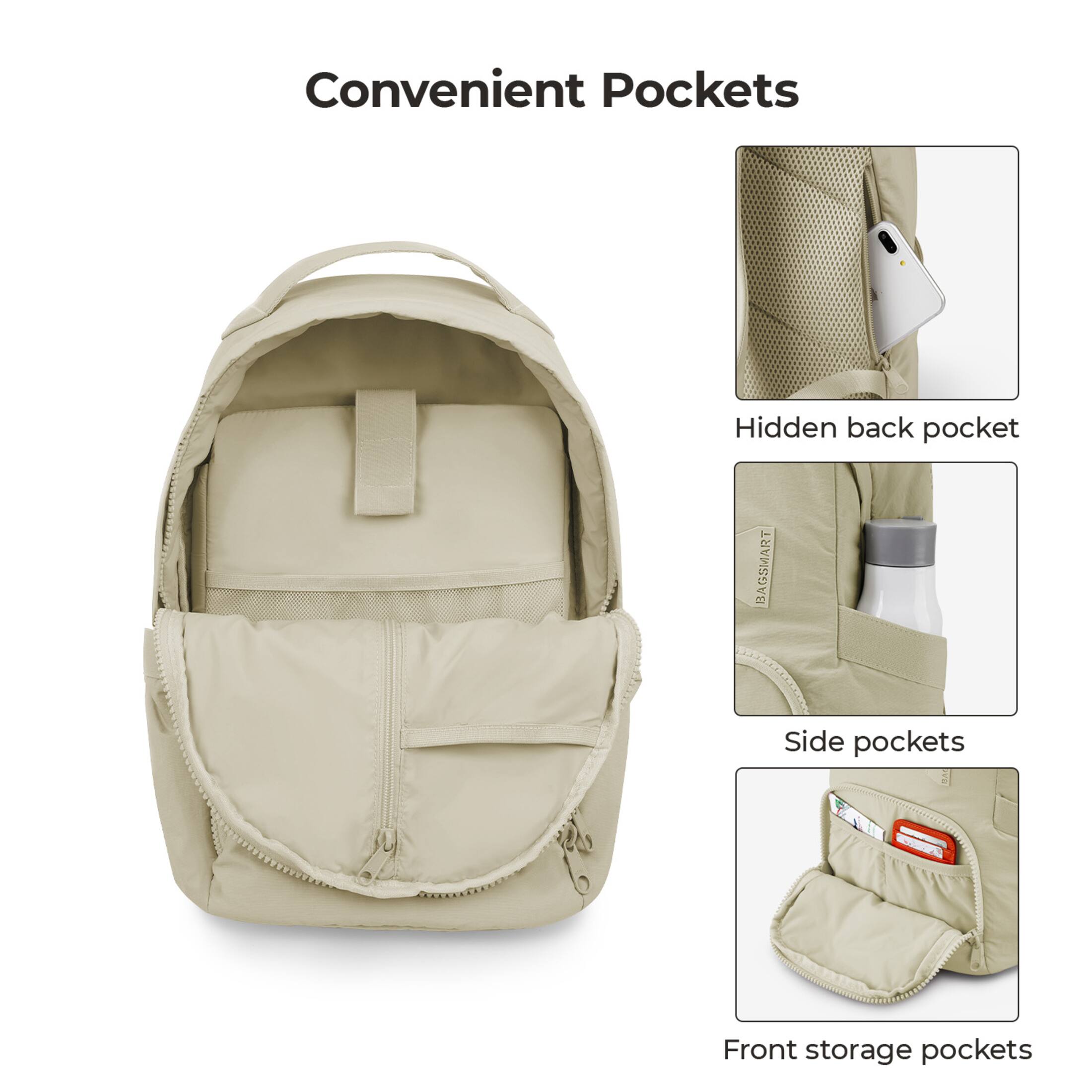 Convenient Pockets

- Hidden back pocket
- Side pockets
- Front storage pockets