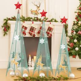 BreeBe - Decorative Christmas Tree Set 3/3.5/4ft Tower Style with Stars - Multicolor