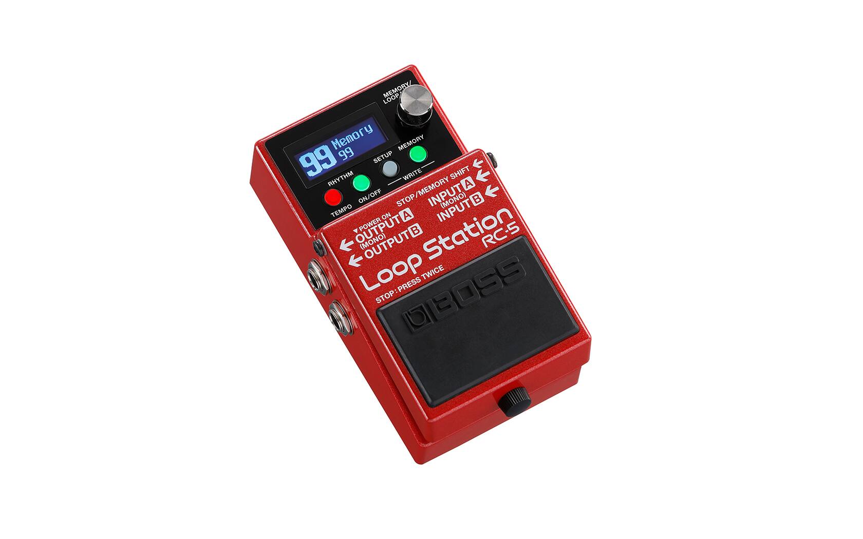 MEMORY/LOOP  
Memory 99 99  
SETUP  
WRITE  
MEMORY SHIFT  
INPUTA (MONO)  
INPUTB  
OUTPUTA (MONO)  
OUTPUTB  
RHYTHM  
ON/OFF  
TEMPO  
POWER ON  
STOP/MEMORY  
Station (MONO)  
RC-5  
Loop Station  
STOP: PRESS TWICE  
BOSS