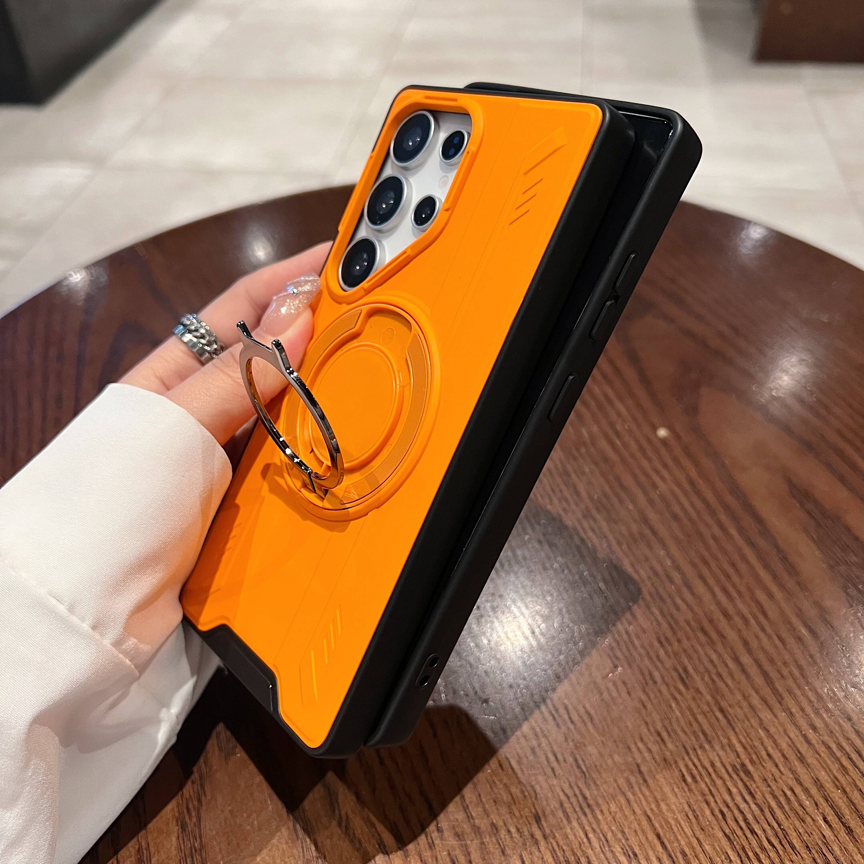 Angle. Dteck - Ring Stand Holder Case For Samsung Galaxy S26 Ultra, Shockproof Hybrid Hard PC+TPU Rugged Cover - Orange.