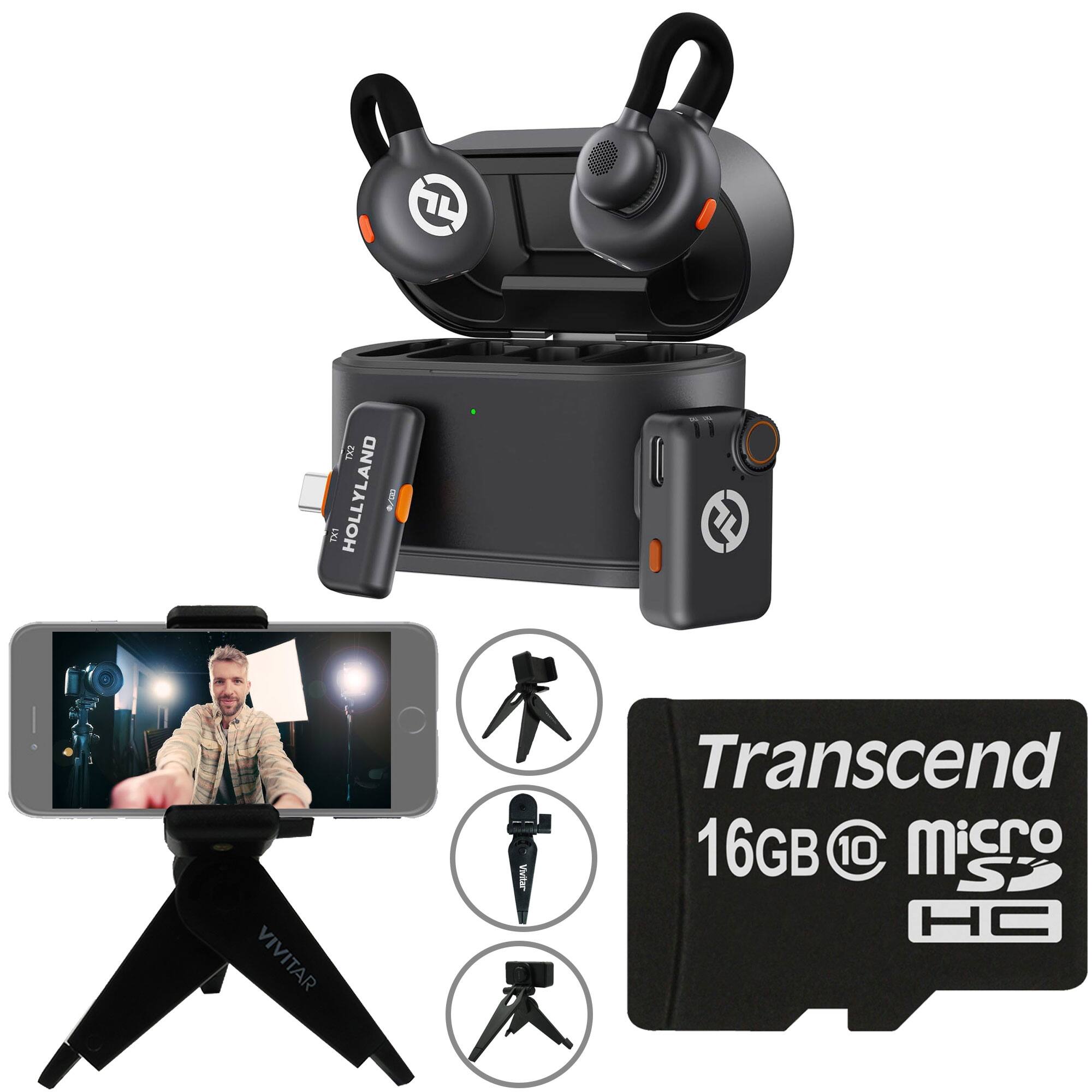 HOLLYLAND - LARK M2S Mini Combo Wireless Microphone System, Universal Video Bundle