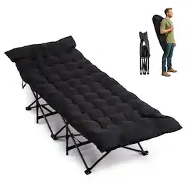 Winado - 1 PCS Portable Folding Camping Cot Bed with Soft Pad, Carrying Bag for Outdoor Adults Camping Office Nap Beach Travel - Black