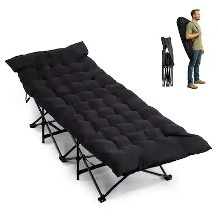 Front. Winado - 1 PCS Portable Folding Camping Cot Bed with Soft Pad, Carrying Bag for Outdoor Adults Camping Office Nap Beach Travel - Black.