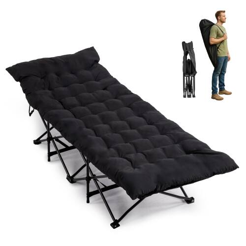 Winado - 1 PCS Portable Folding Camping Cot Bed with Soft Pad, Carrying Bag for Outdoor Adults Camping Office Nap Beach Travel - Black