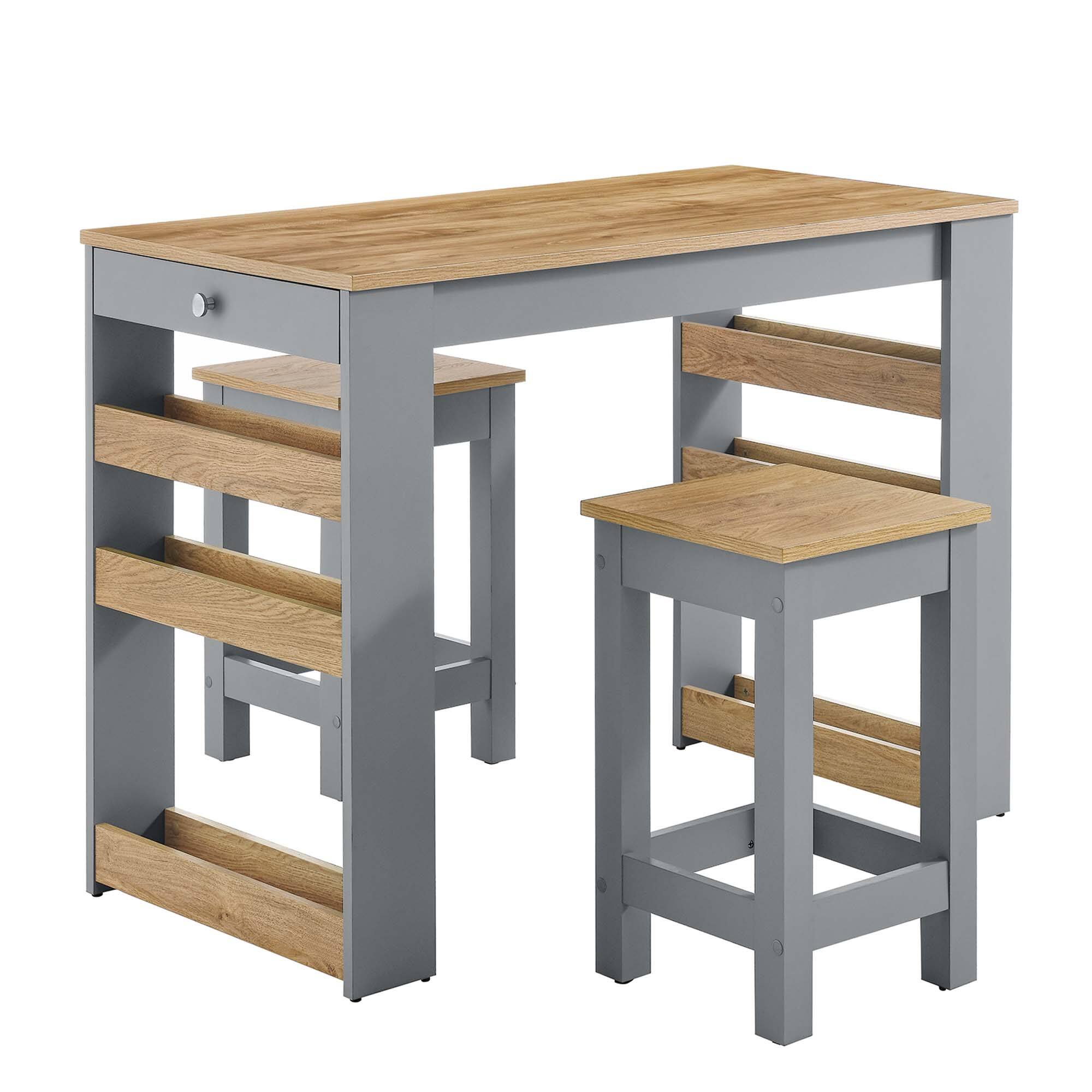 Angle. Modway - Galley 3-Piece Kitchen Island and Stool Set by Modway - Oak Gray.