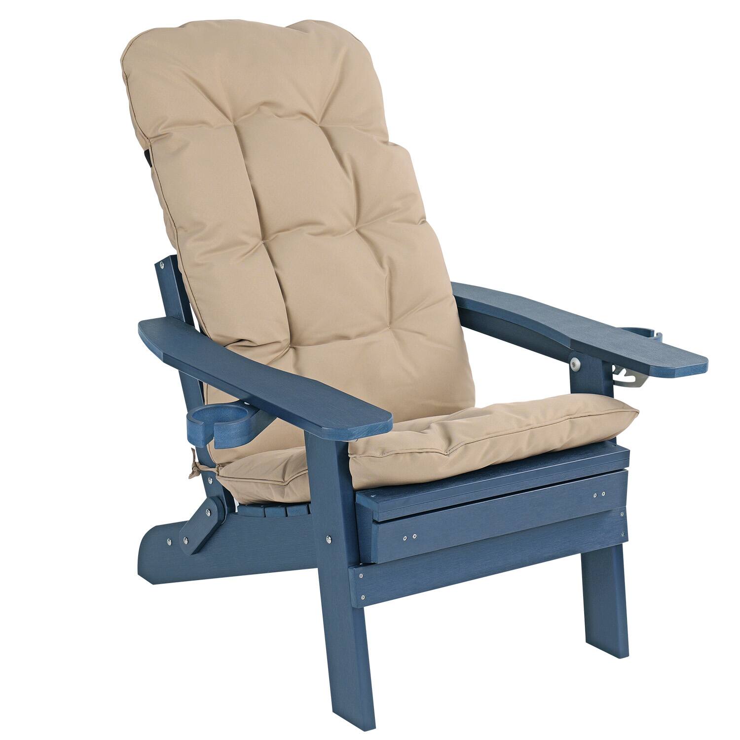 Alt View 5. Fortune Candy - Folding Adirondack Chair w/Cupholders, Ottoman & Cushion, Adjustable Backrest for Patio, Porch, Beach, Pool - Navy Blue.