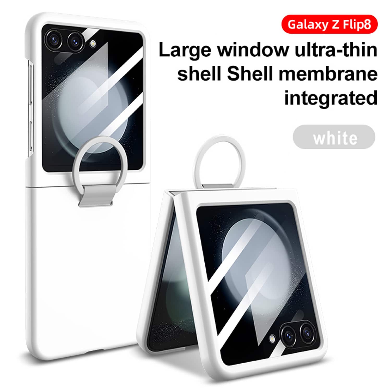 Dteck - Anti-Scratch Case for Samsung Galaxy Z Flip8 with Integrated Screen Protector & Grip Ring Hard PC Slim Back Cover - White price history on PriceWatchPro