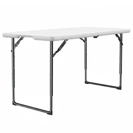 Front. Boyel Living - White 4FT Fold-in-Half Table with Metal Frame Easy to Clean Waterproof Surface - White.