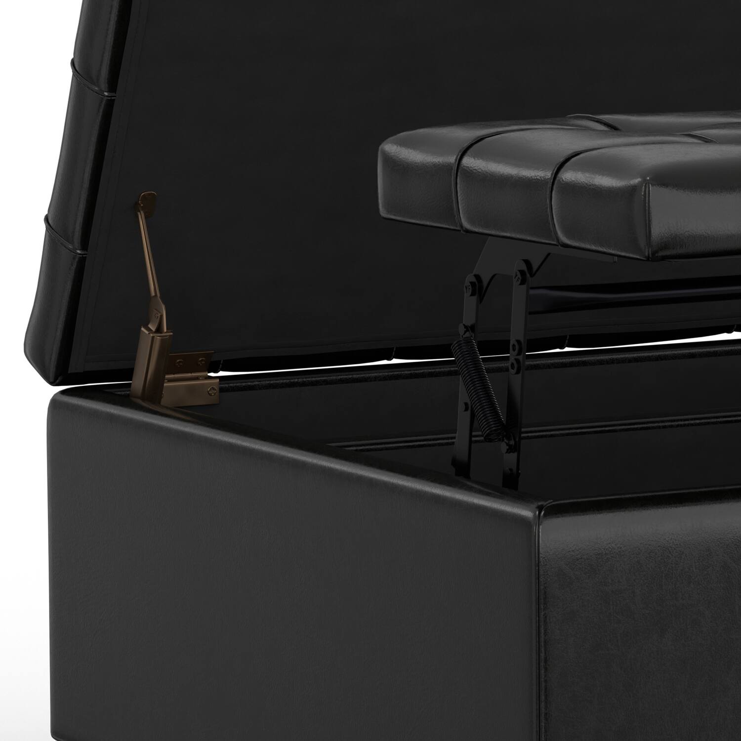 Alt View 6. Simpli Home - Harrison 30 inch Wide Small Square Coffee Table Storage Ottoman in Midnight Black Vegan Leather - Midnight Black.