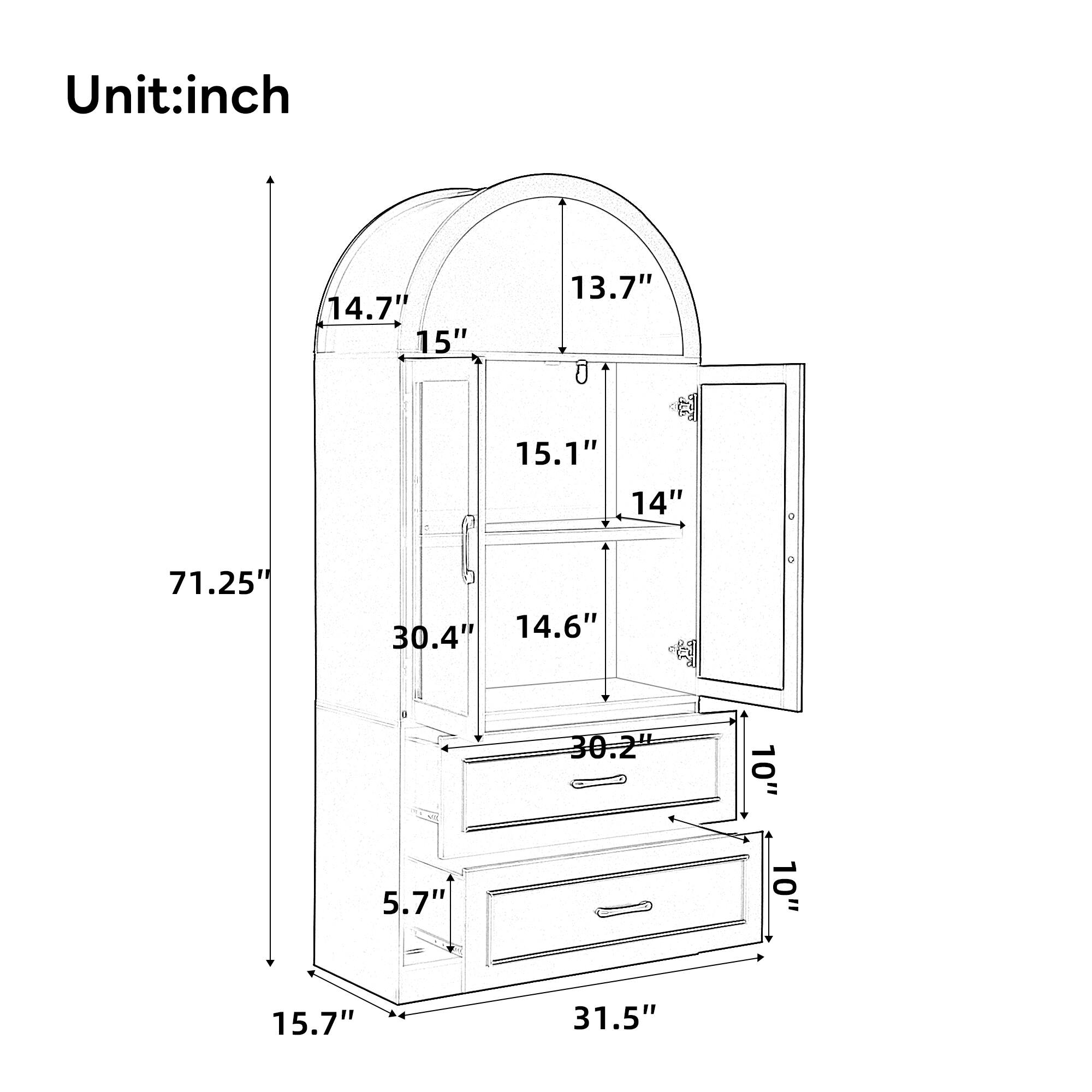 Unit: inch

14.7" 15"
13.7" 332 15.1" 14"
0
71.25"
30.4" 14.6"
0
5.7"
30.2"
10" 10"
15.7"
31.5"