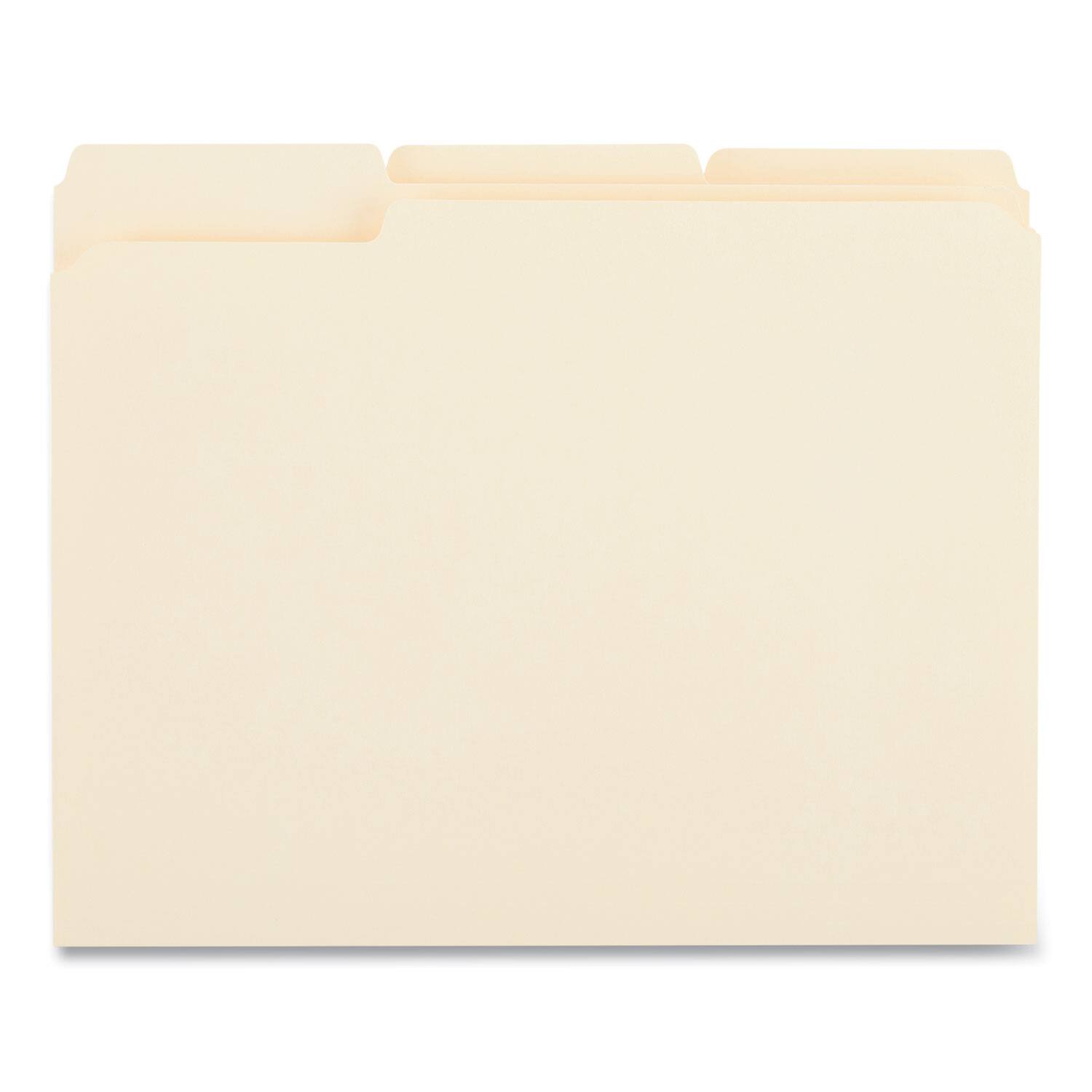 Left. Universal - Top Tab File Folders, 1/3-Cut Tabs: Assorted, Letter Size, 0.75" Expansion, Manila, 50/Box.