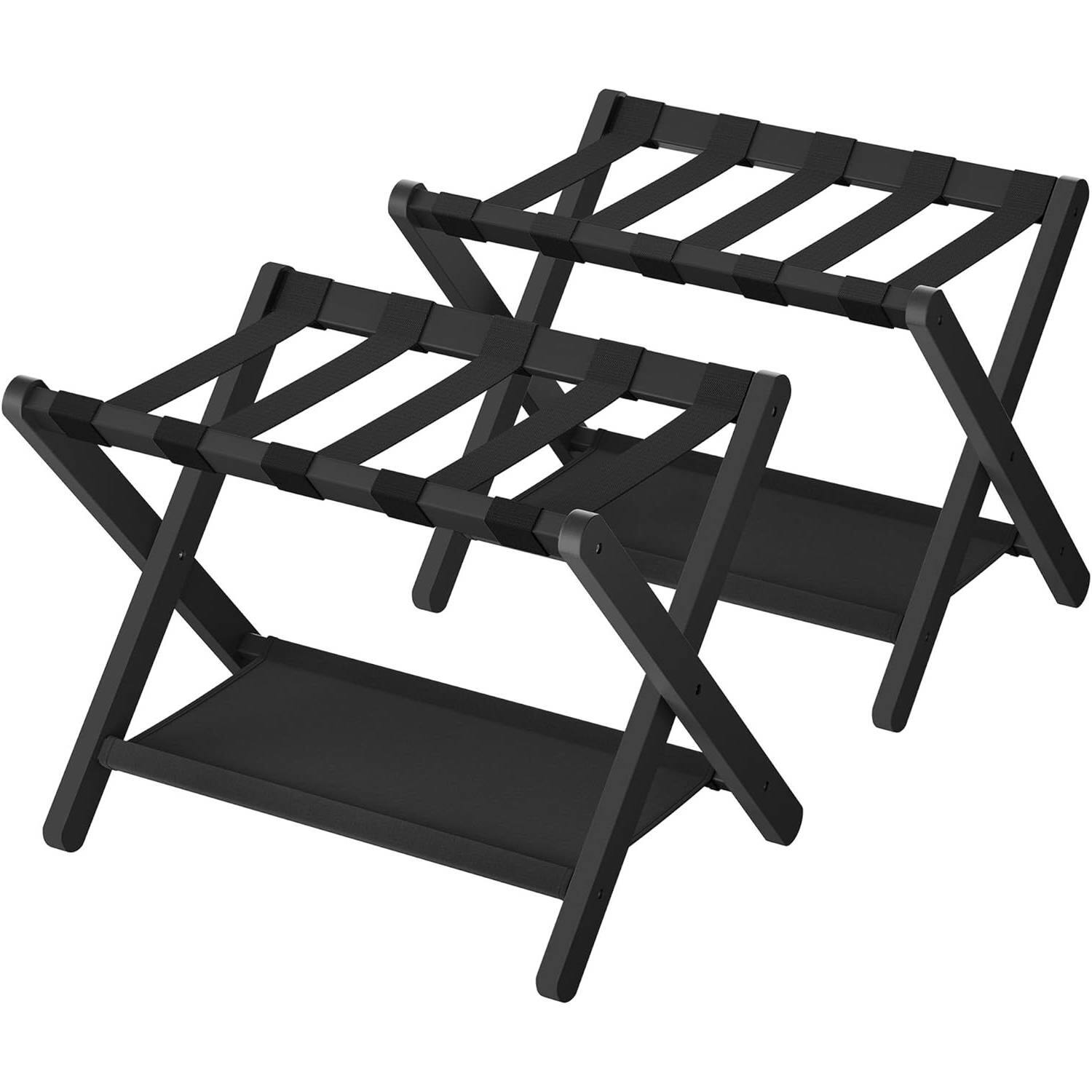 Front. Hivvago - Set of 2 - Sturdy Bamboo Luggage Rack in Black Wood Finish with Lower Storage Shelf - Black.