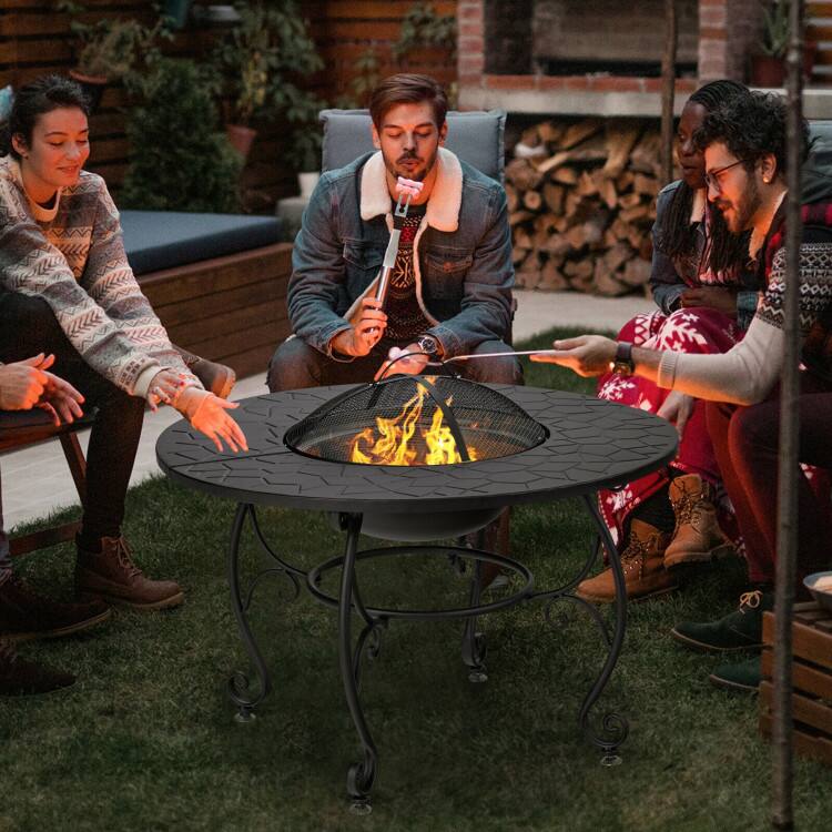 Left. Mondawe - 35.5 Feet Patio Fire Pit Dining Table With Cooking BBQ Grate - Black.
