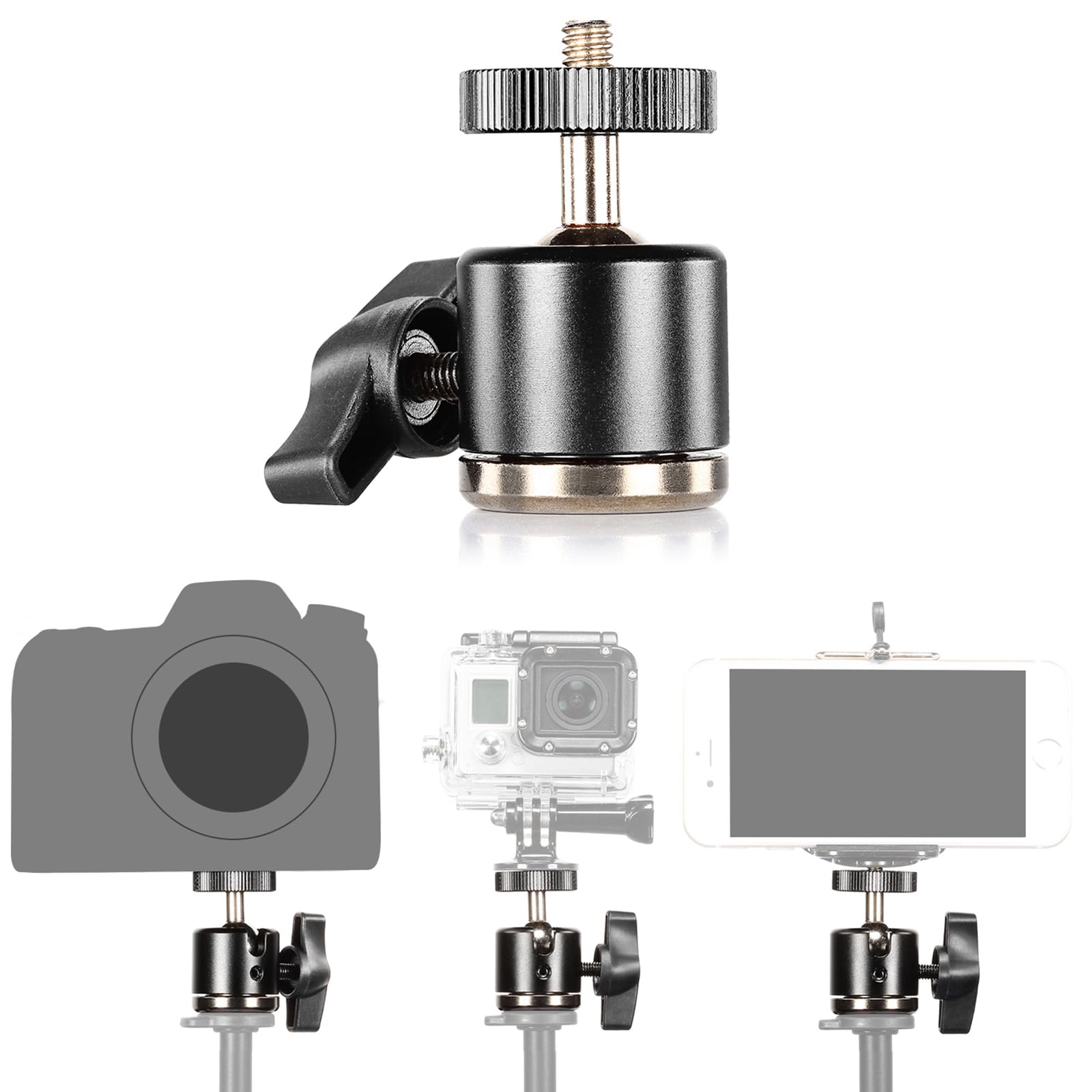 Left. Neewer - 360° Mini Ball Head with 1/4" & 3/8" Thread Base, Aluminum Alloy.