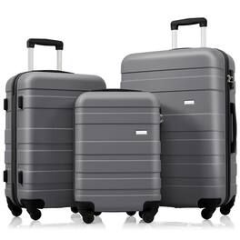 BreeBe - New Model 3-Piece ABS Hardshell Luggage Set Lightweight Durable Suitcases Spinner Wheels TSA Lock 20"/24"/28" - Gray