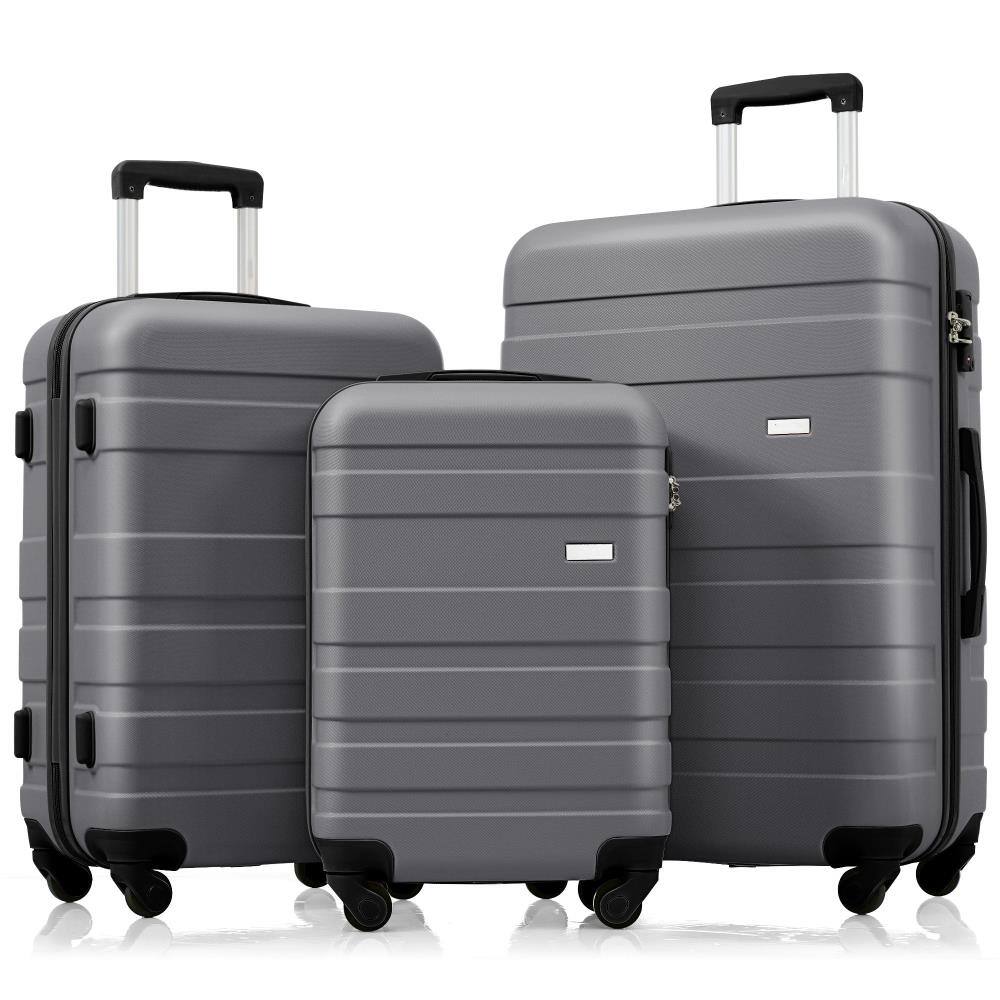 Front. BreeBe - New Model 3-Piece ABS Hardshell Luggage Set Lightweight Durable Suitcases Spinner Wheels TSA Lock 20"/24"/28" - Gray.