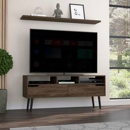 APRILSOUL - Oslo Tv Stand for TVs up 51 Inch Two Drawers Three Open Shelves -Dark Walnut - Brown
