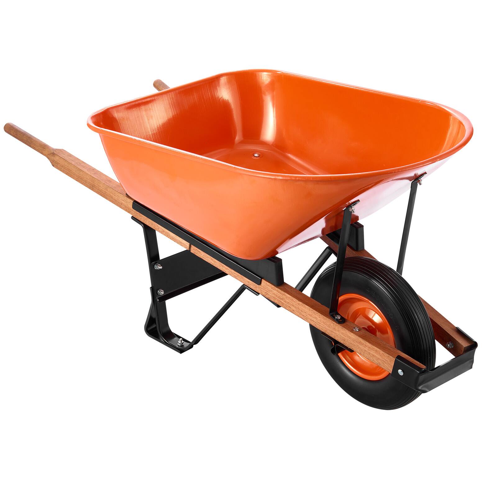 Alt View 5. VEVOR - Wheelbarrow Cart, 6 Cu. Ft. Load & 330 lbs Capacity, One Wheel Garden Dump Cart Wheel Barrow with Metal Handle - Orange, Black.