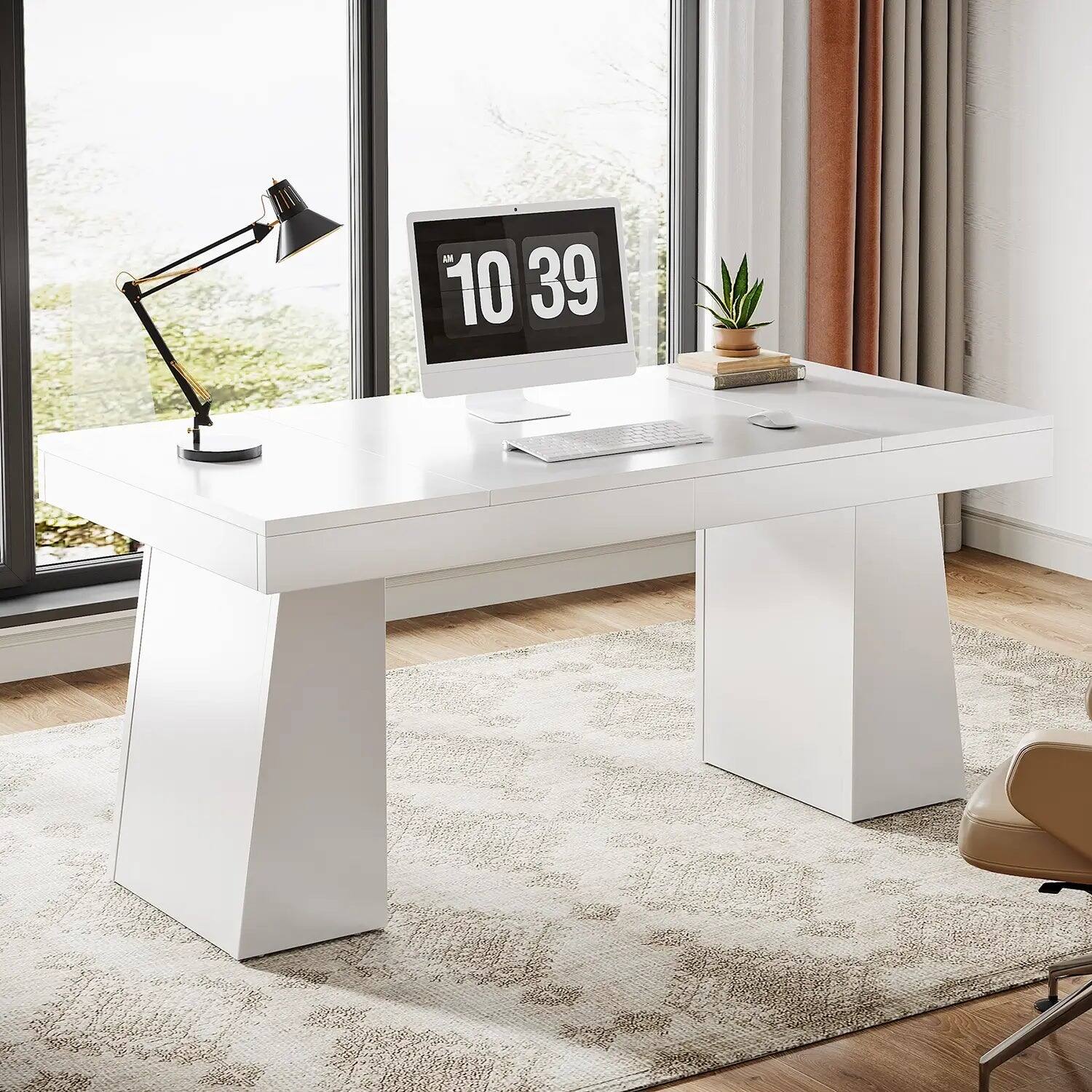 Angle. Tribesigns - Office Executive Desk, For Computer Work and Writing in Home Offices and Everyday Organization - White.