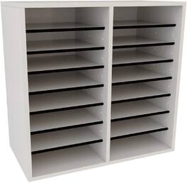 AdirOffice - Literature Organizer, Wood Adjustable 16 Compartment Literature File Organizer, 11.8”D x 20”W x 21.4”H - White