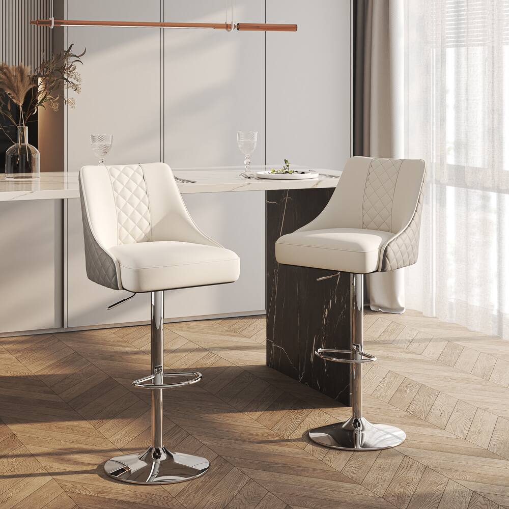 Angle. POVISON - Modern Adjustable Height Bar Stools Set of 2, Leather Bar Stools with Backs, Upholstered Bar Stools, Gray & Gray - Gray & Light Gray PU Leather.