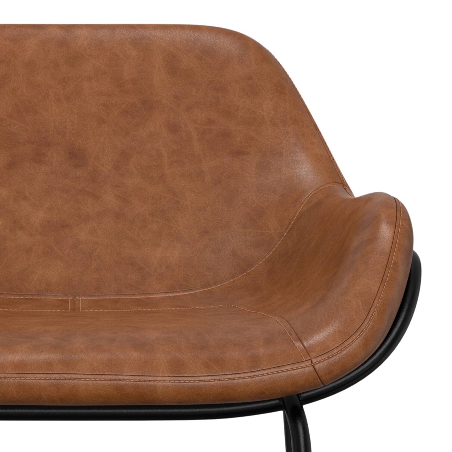 Alt View 5. Simpli Home - Mira Contemporary Modern Bar Stool in Distressed Tan  Vegan Faux Leather - Distressed Tan.