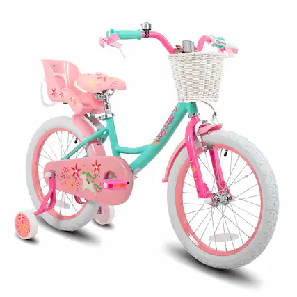 Front. JOYSTAR - Unicorn 20 Inch Kids Bike for Girls Boys Ages 10+, Toddler Bicycles with Training Wheels & Basket, Doll Seat, Green - Green.