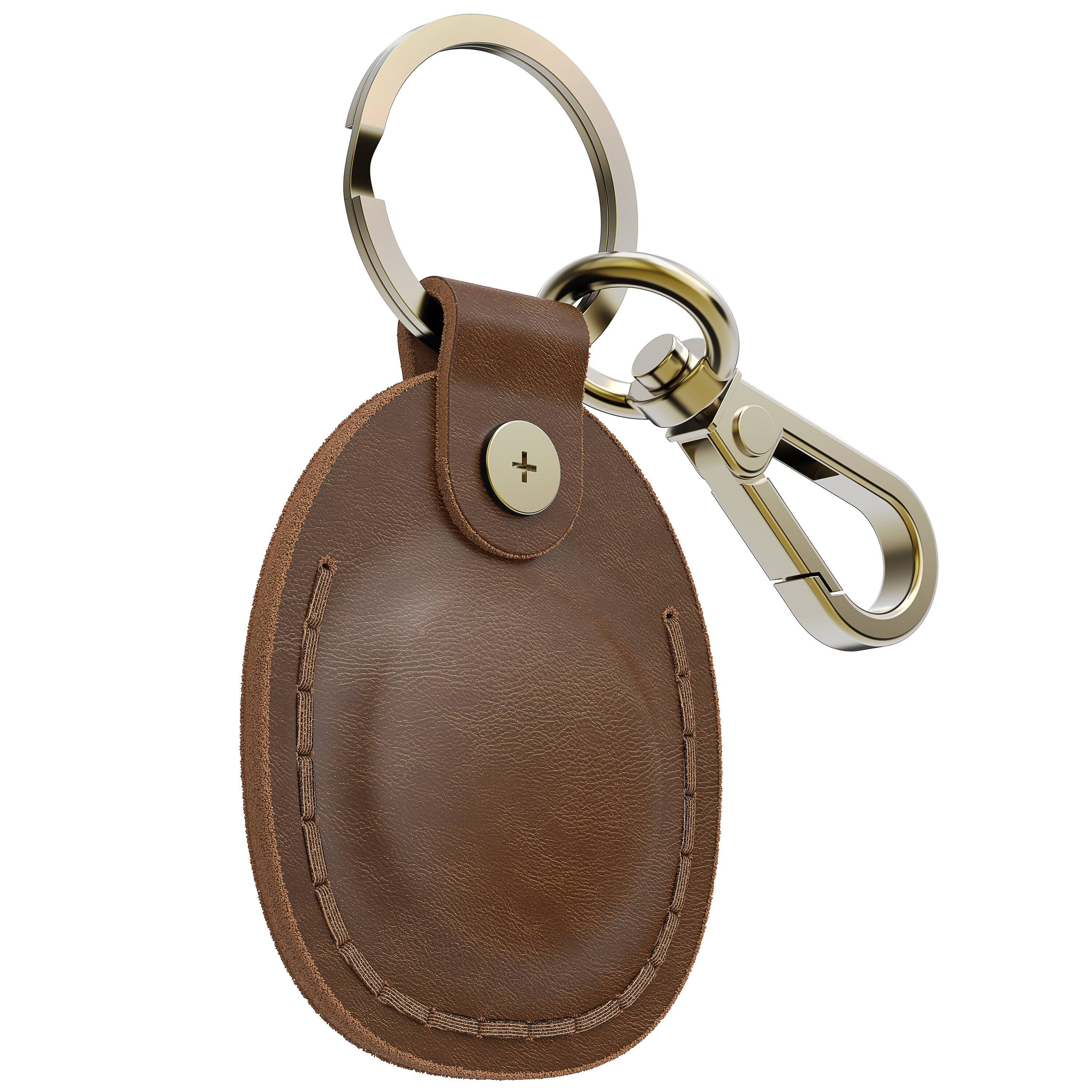 Left. Vena - For Apple AirTag Holder, AirTag Keychain Genuine Leather, AirTag Case Cover For Pet Dog Cat Collar Luggage, Brown - Brown.