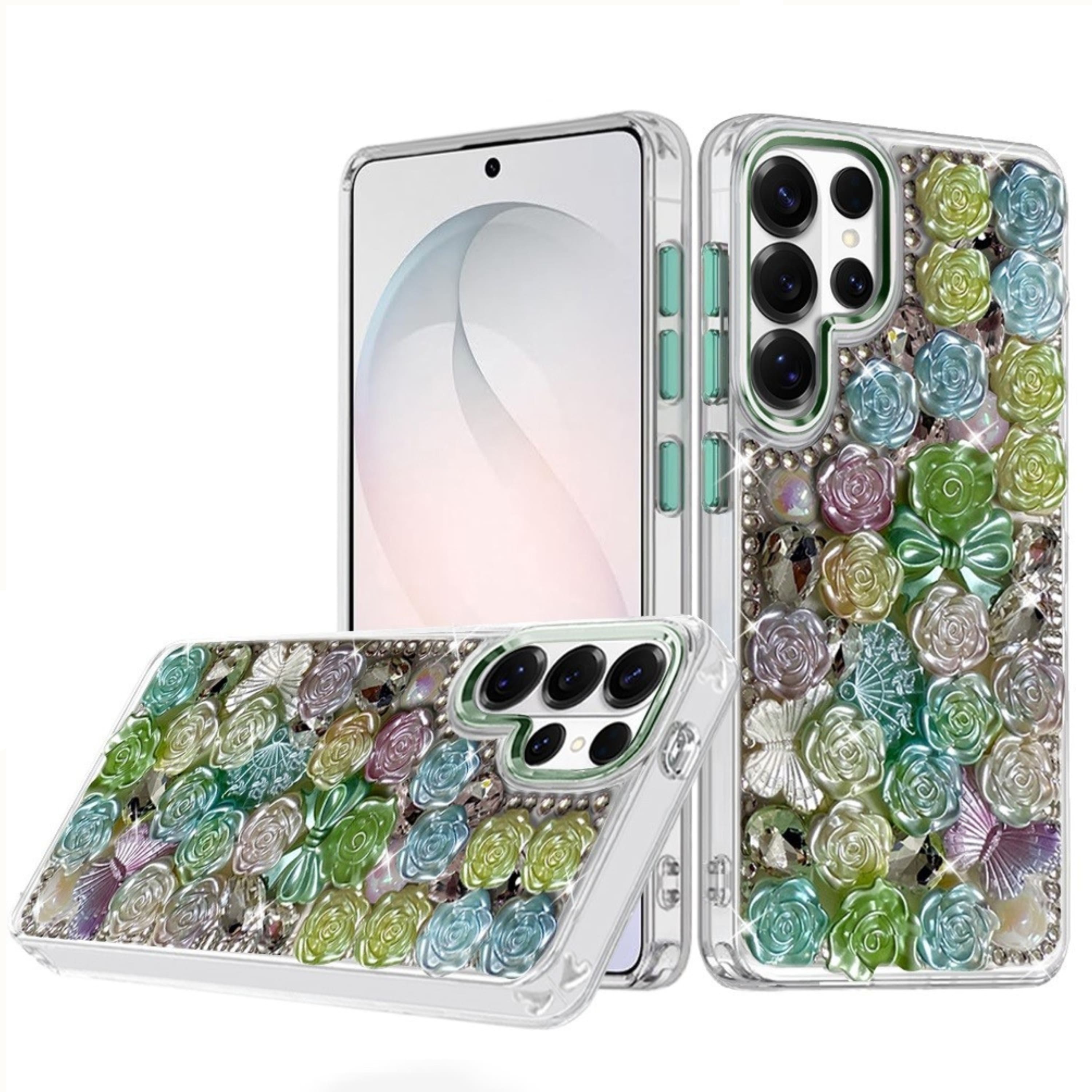 Kitcheniva - 3D Rose Bling Case With Tempered Glass For Samsung S26 Ultra - Green price history on PriceWatchPro