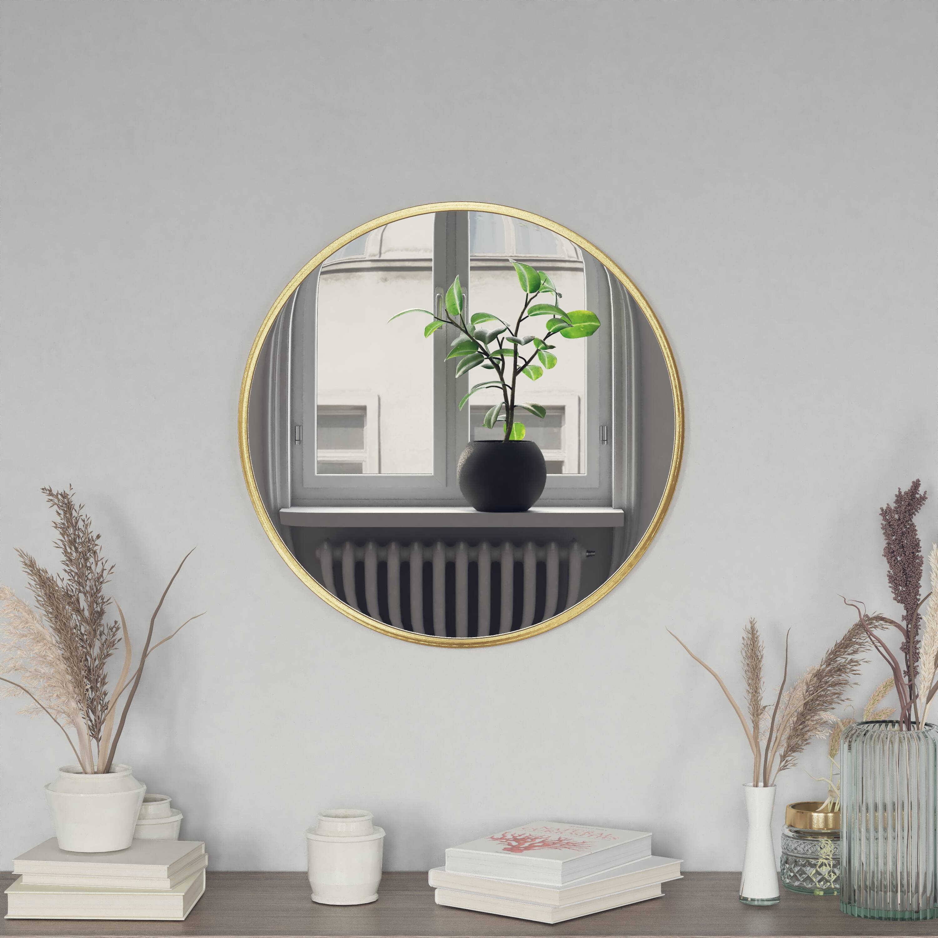 Alt View 4. Emma + Oliver - Mersin Wall Mounted Mirror with Iron Frame, Silver Backing and Shatterproof Glass for Entryways, Bathrooms and More - Gold.