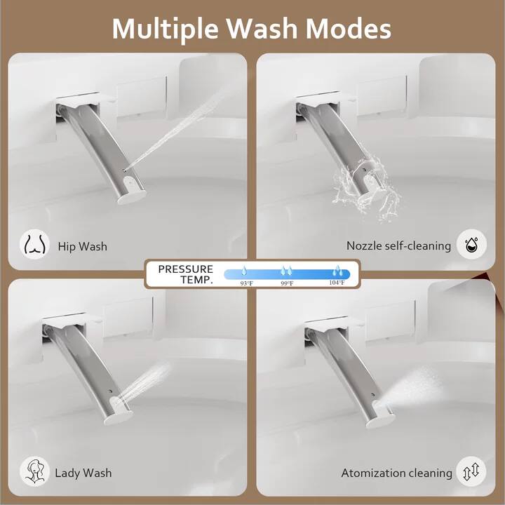 Multiple Wash Modes

- Hip Wash
- Nozzle self-cleaning
- PRESSURE TEMP. 93°F 99°F 101°F
- Lady Wash
- Atomization cleaning