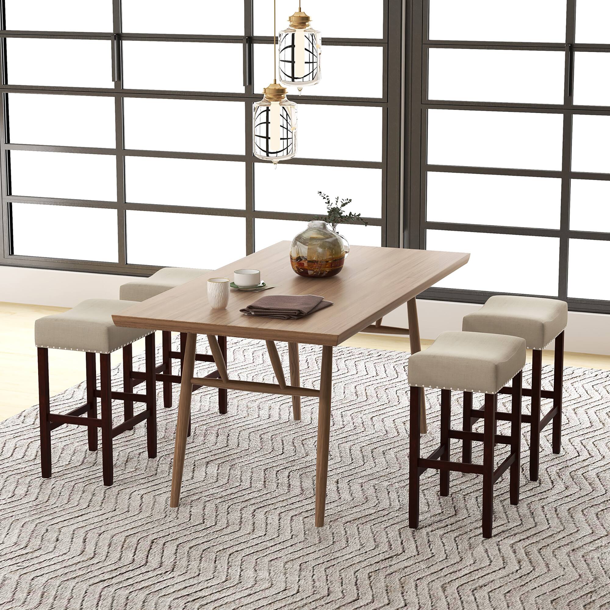Alt View 2. Gymax - Gymax Set of 4 Bar Stools Counter Height Saddle Kitchen Chairs w/ Wooden Legs Beige - Beige + Brown.
