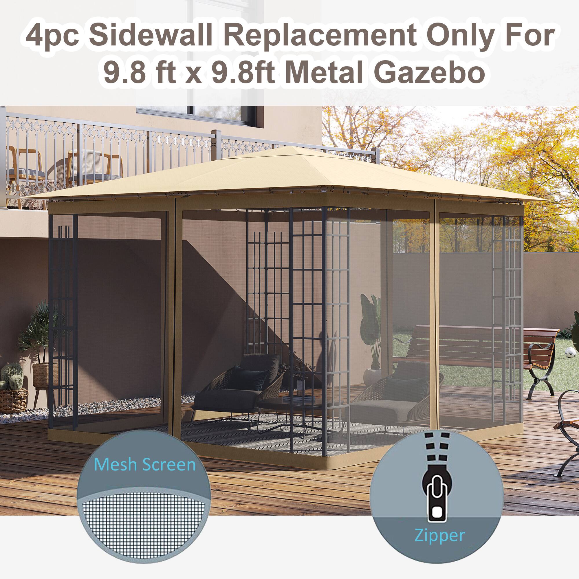 4pc Sidewall Replacement Only For 9.8 ft x 9.8ft Metal Gazebo, Mesh Screen, Zipper
