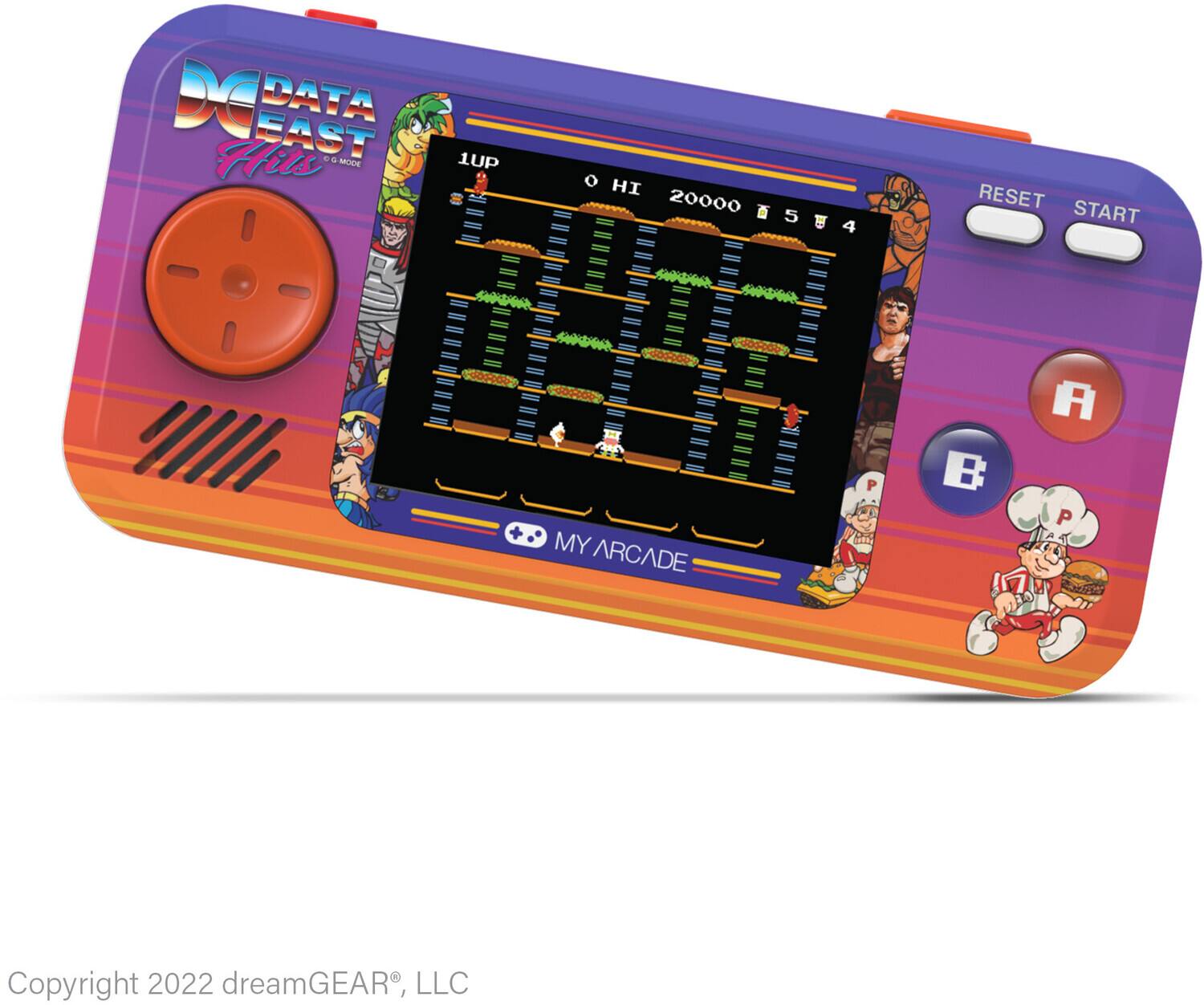 DC DATA EAST Hits  
1UP  
HI 20000  
5 4  
RESET START  
A B  
MY ARCADE  
Copyright 2022 dreamGEAR® LLC