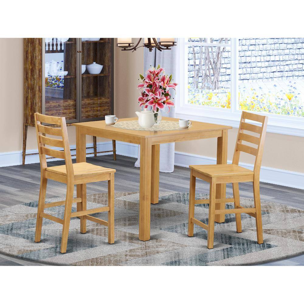 Back. East West Furniture - 3 PC pub Table set - counter height Table and 2 Dining Chairs. - Oak.