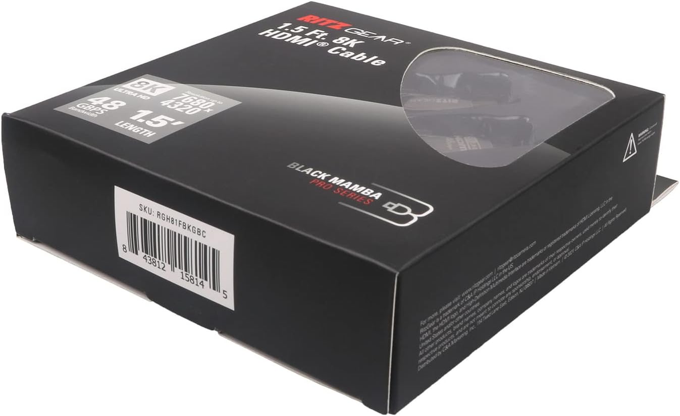 ULTRA SK HD GBPS 48 4320 7680 LENGTH 1.5
SKU: RGH81FBKGBC
8 43812 15814 5
1.5 RITZ HDMI Ft. BK GEAR Cable
BLACK PRO MAMBA S D 4o