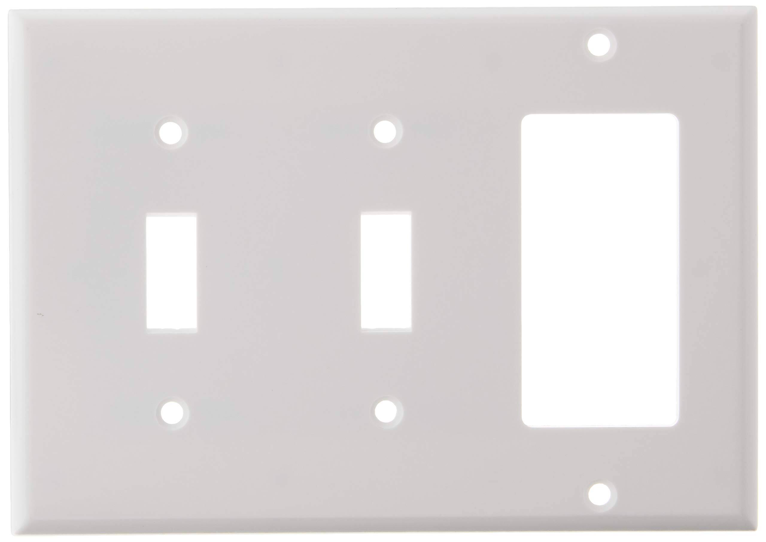 Angle. Leviton - 2-Toggle 1-Decora/GFCI Combination Wallplate Model 80421 - White.