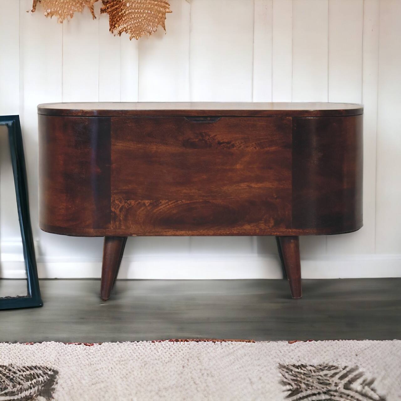 Angle. Artisan Furniture - Artisan Furniture Solid Wood Light Walnut Rounded Lid-up Blanket Box, Dark Brown - Dark Brown.