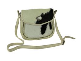Montana West Trinity Ranch Hair-On Leather Trim Tooled Crossbody Saddle Bag - Beige