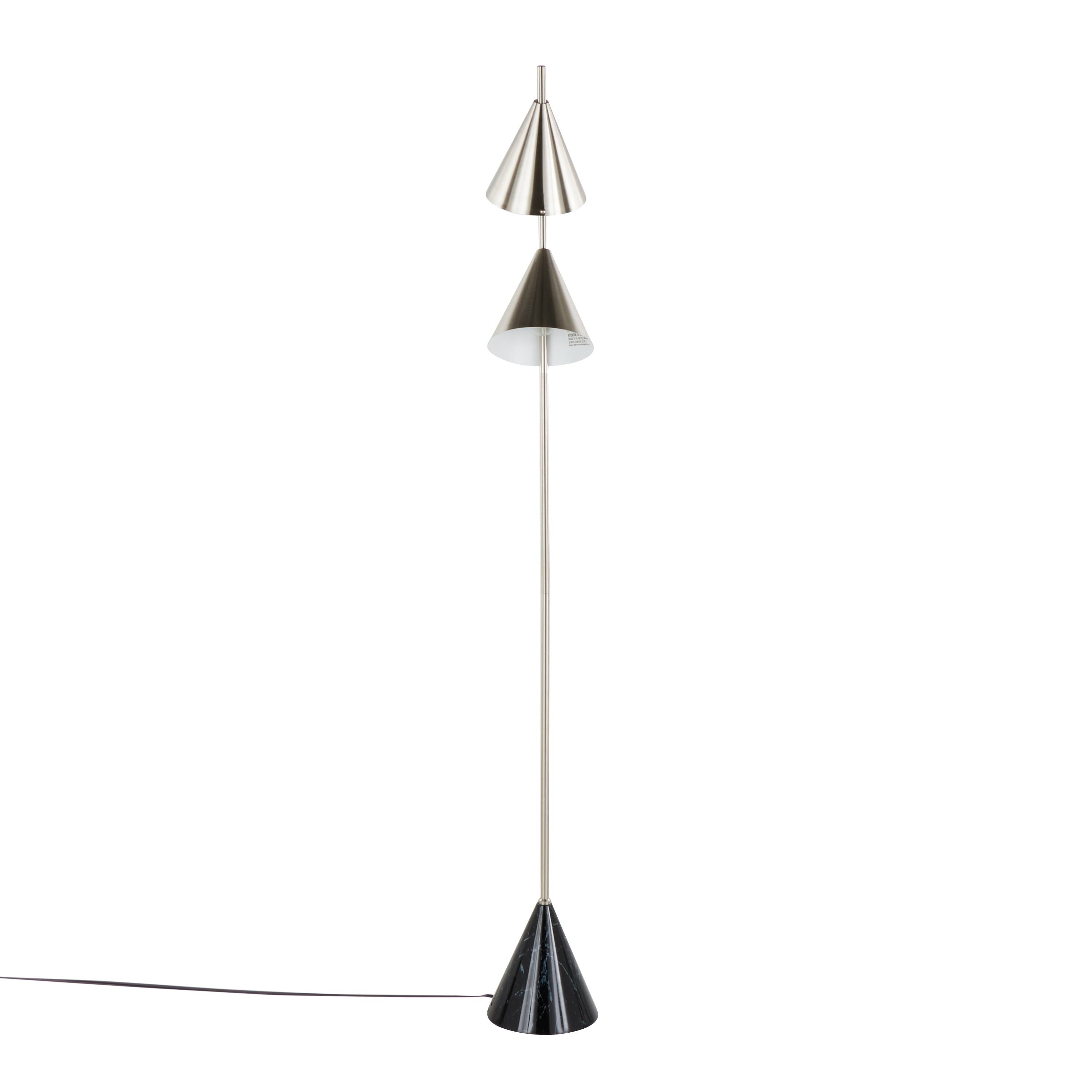 Left. APRILSOUL - Cone 65in Contemporary Metal Floor Lamp in Plated Nickel with A Black Faux Marble Metal Base by LumiSource - Nickel.
