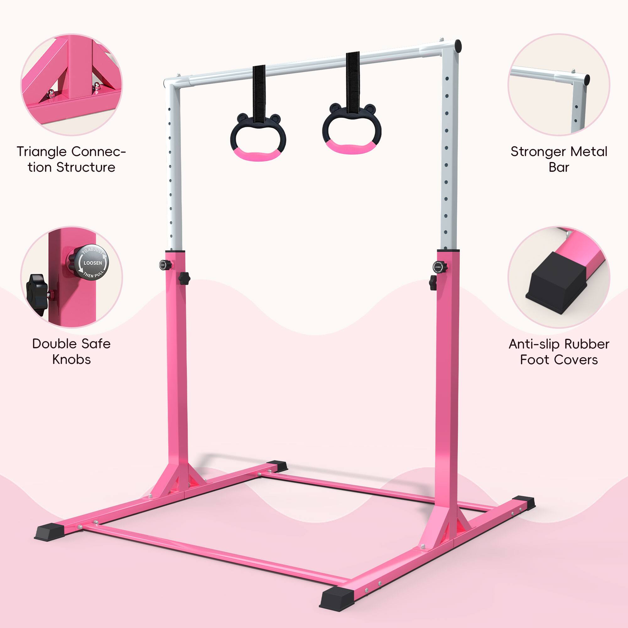 Ainfox Gymnastics Bar for Kids Adjustable Height with Pull Rings ...