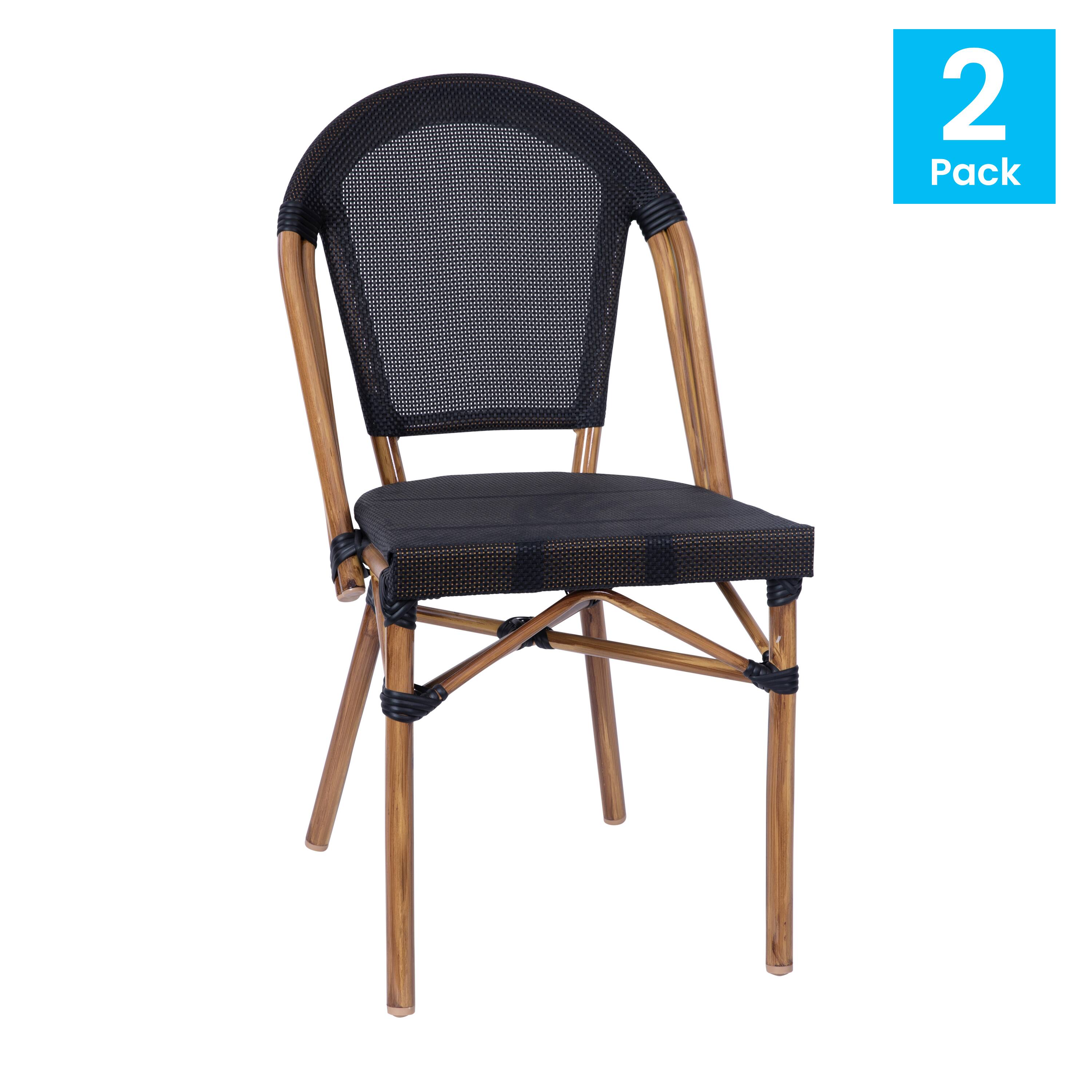 Alt View 1. Emma + Oliver - Massalia Indoor/Outdoor Stacking Bistro Style Chairs with Textilene Seat and Aluminum Frame - Black/Natural Frame.