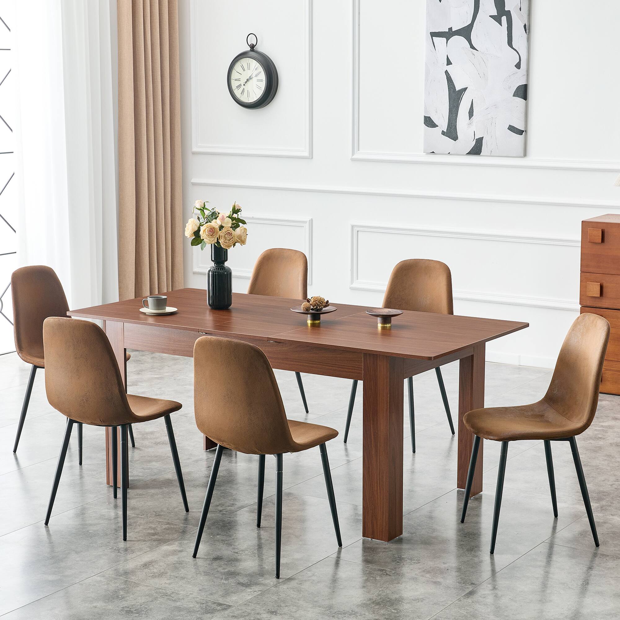 Alt View 1. Loheer - Loheer- 7.2ft Extendable Dining Table Walnut Drop Leaf Kitchen Table Space Saving Expandable Desk for Large Family - Walnut.